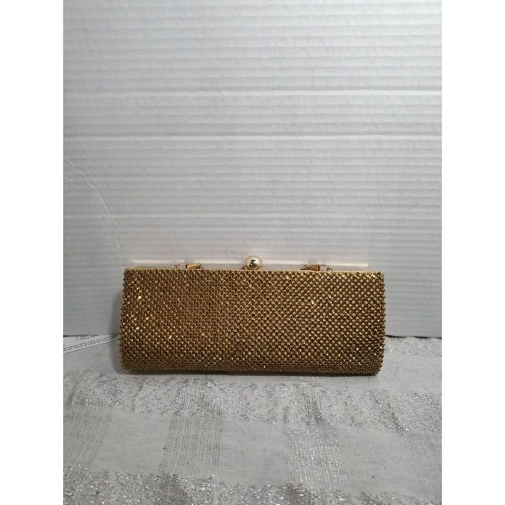 Vintage Retro Caziar Chainmail Clutch Bag Matte Gold With Clasp‎ Chain Strap